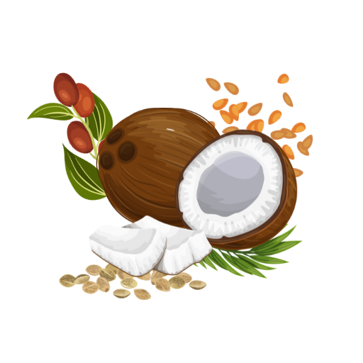Huiles végétales de coco, sésame, chanvre, jojoba, macadamia